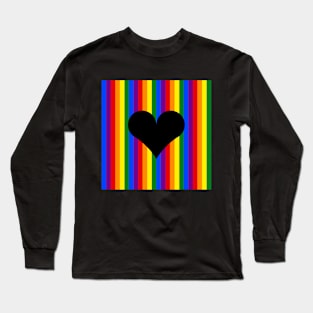 Black Heart on LGBT Striped Background Long Sleeve T-Shirt